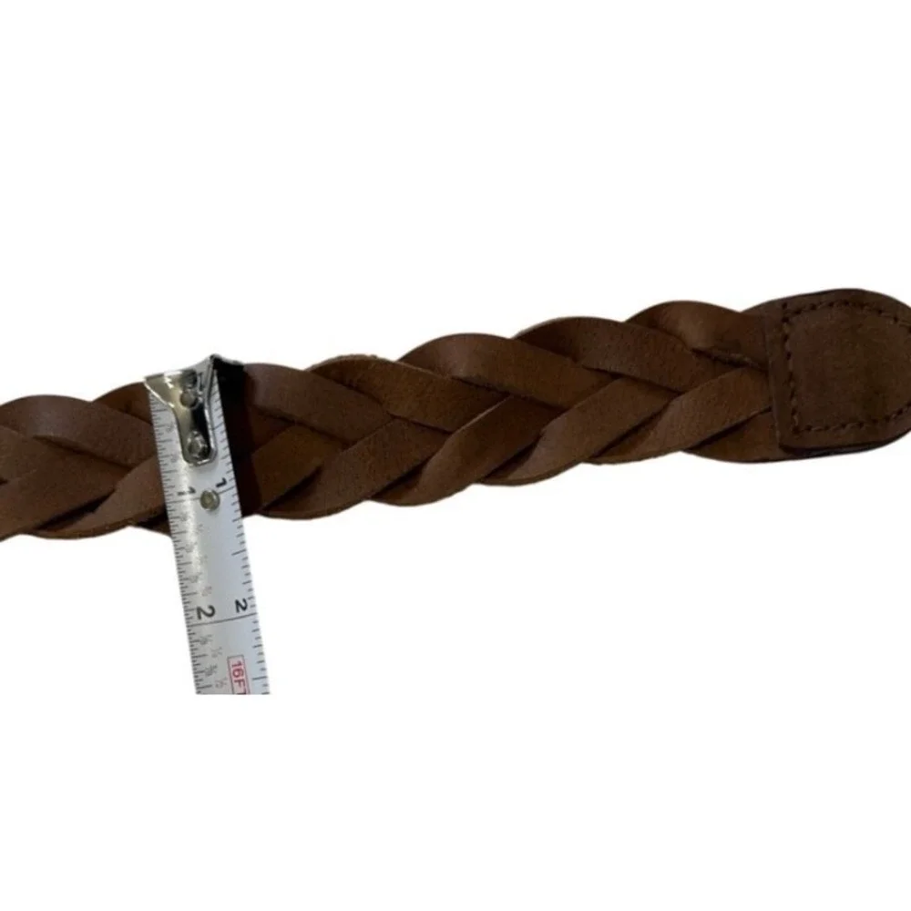 Braided Genuine Leather Belt Unisex 34 Brown Brass Western Boho Woven Vintage